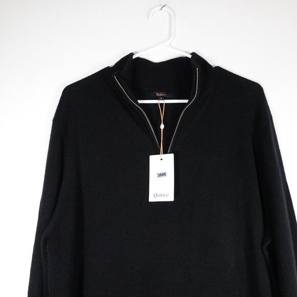 New Quince Men’s Black Mongolian Cashmere Quarter Zip Sweater Luxury XL 3505 - Picture 2 of 9